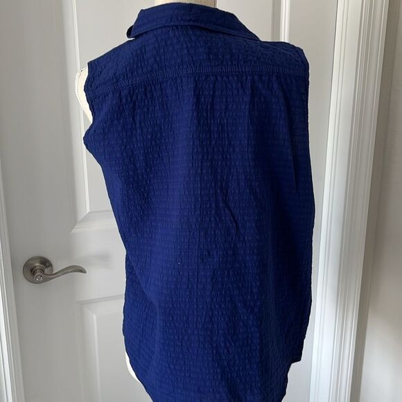 Ezzewear Wear Blue Relaxed Snap Button Down Shirt Textured Sleeveless Canada NWT - Picture 7 of 11